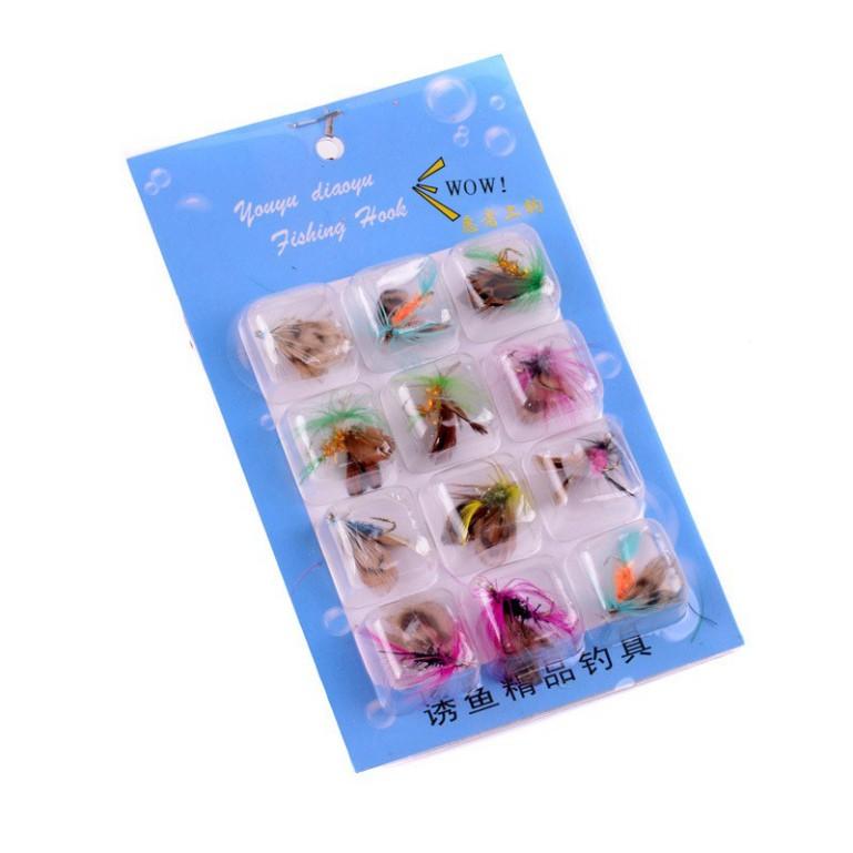 Set 12 con mồi lông gắn lông vũ và cánh bướm siêu đẹp