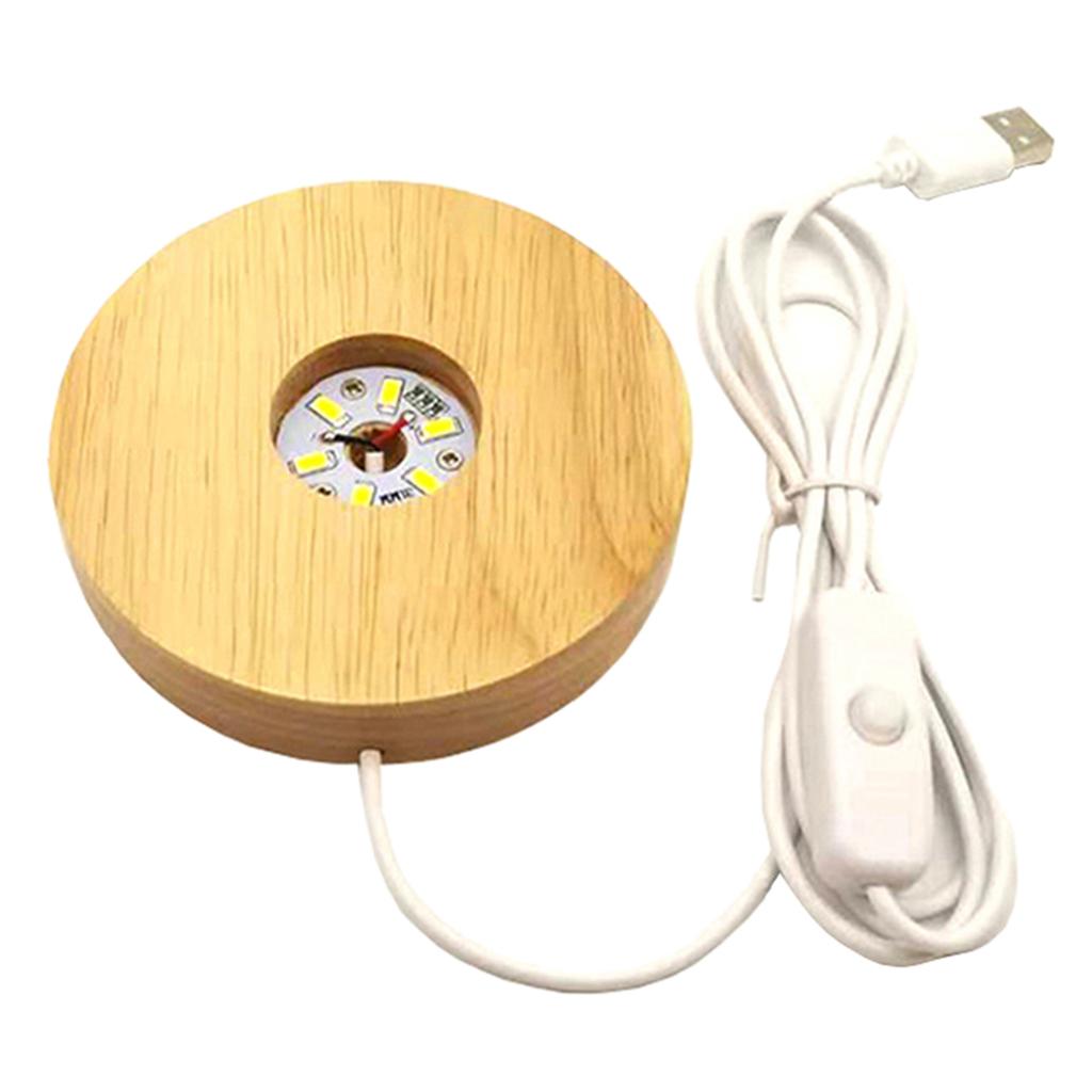 2xWooden Round LED Light Base Display Stand Lamp for Crystals Ball White Light