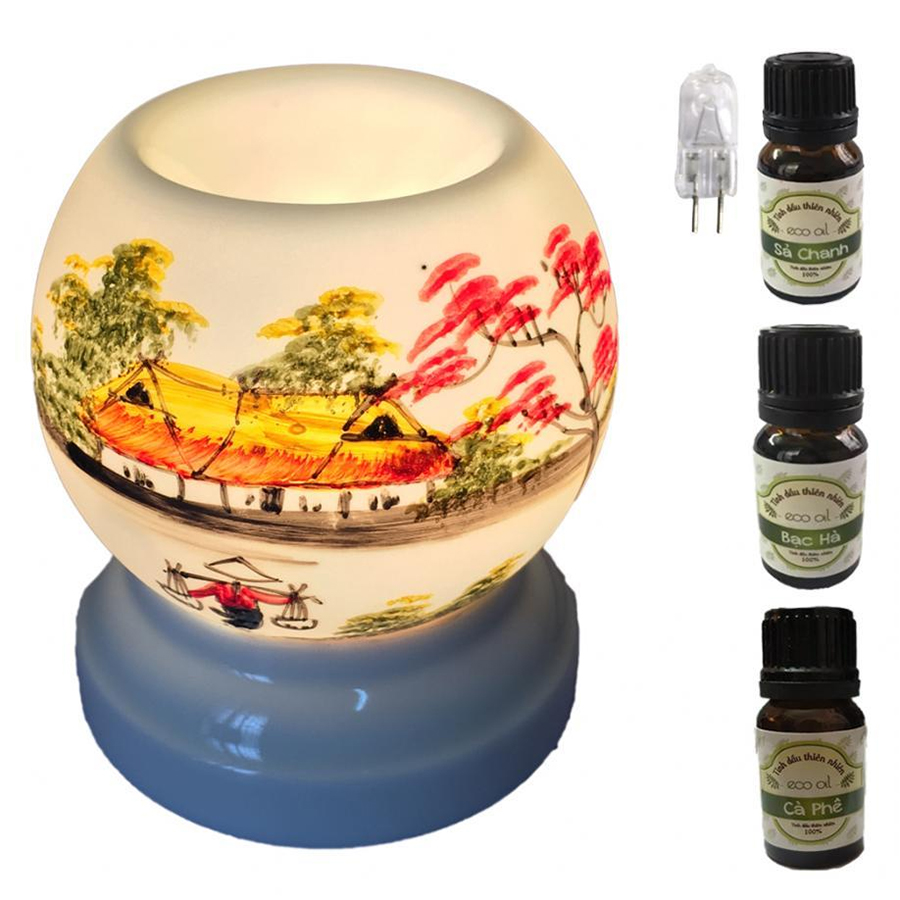 3 tinh dầu (Sả chanh, bạc hà, cà phê) Eco 10ml và đèn xông tinh dầu MNB07 và 1 bóng đèn