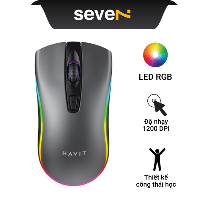 Chuột Có Dây Havit MS72 Độ Nhạy Lên Đên 1200 DPI, Có Đèn RGB -  Hàng Chính Hãng