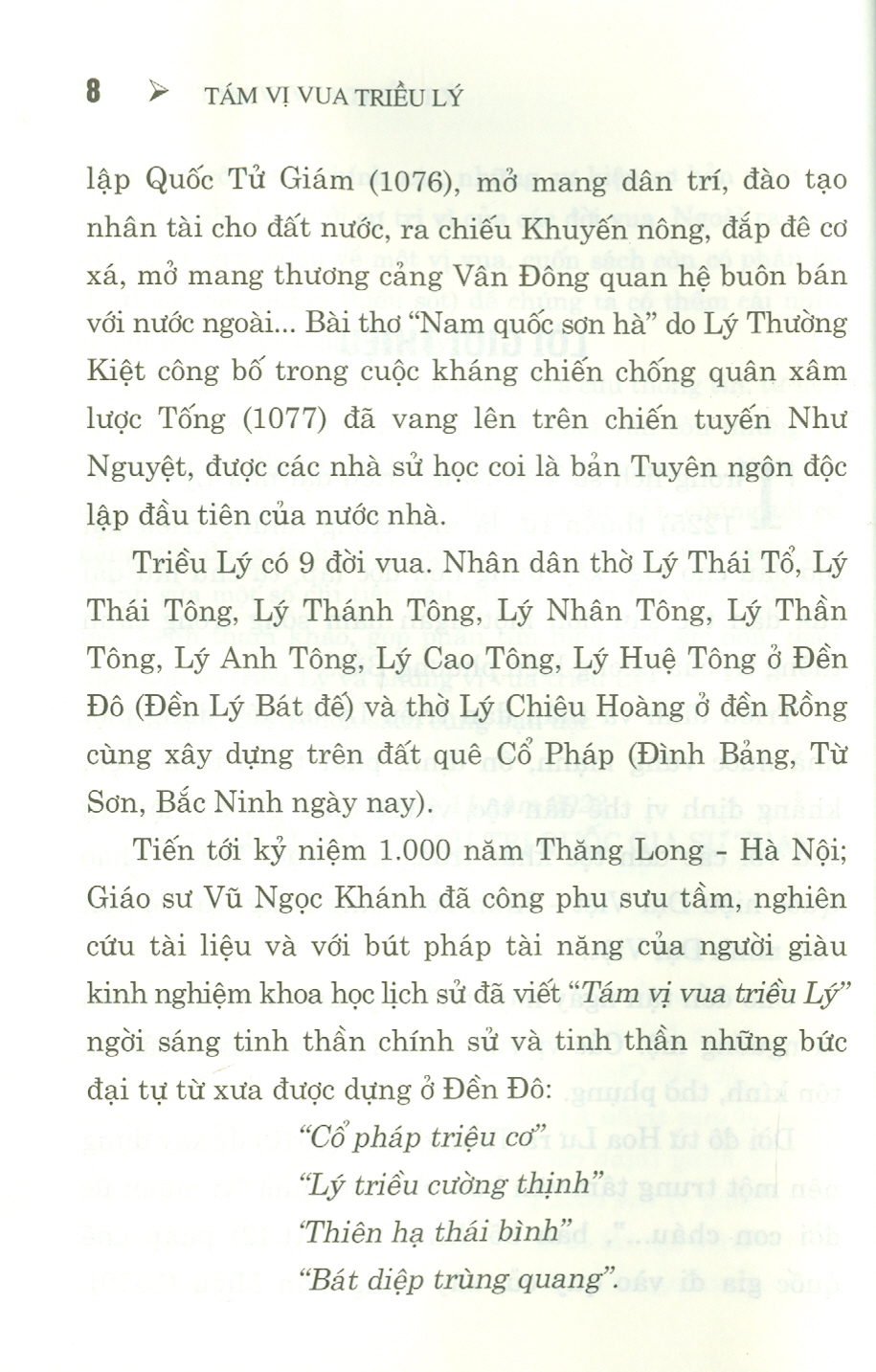 TÁM VỊ VUA TRIỀU LÝ - Vũ Ngọc Khánh - Nhà xuất bản Chính trị quốc gia Sự thật – bìa mềm