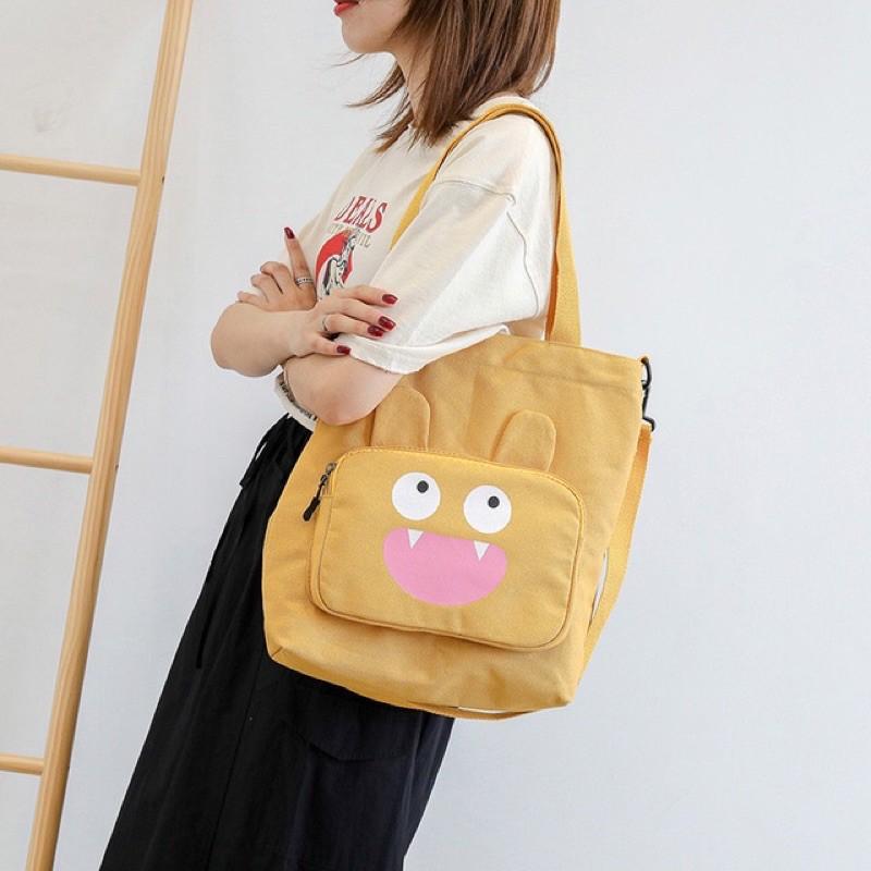 Túi tote Túi Vải Bố hình thú 2 răng siêu cưng Nữ Đi học Balo Ulzzang