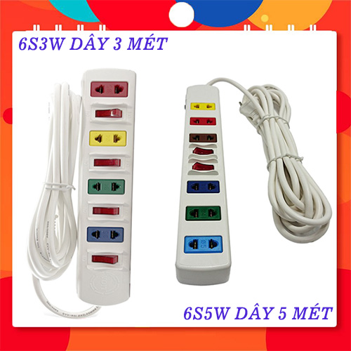 Ổ CẮM ĐIỆN LIOA 6 Ổ CẮM DÂY 3M 2 LÕI MÀU TRẮNG 6S3W 6S5W