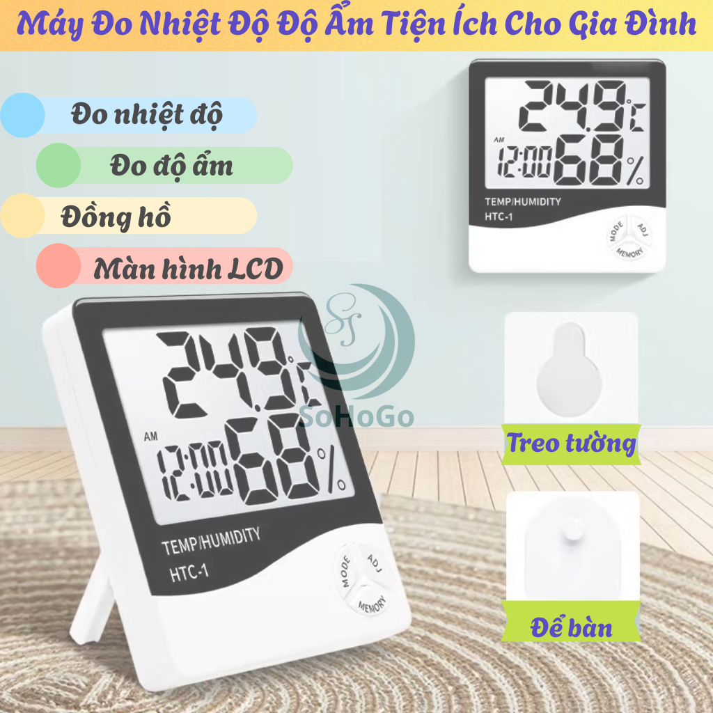 Nhiệt Ẩm Kế Điện Tử Đa Năng -Đồng Hồ Đo Nhiệt Độ &amp; Độ Ẩm Kỹ Thuật Số -Máy Đo Nhiệt Độ – Độ Ẩm Trong Nhà -Đồng Hồ Điện Tử Đo Nhiệt Ẩm &amp; Hiển Thị Thời Gian -Nhiệt Ẩm Kế Mini Treo Tường/Để Bàn