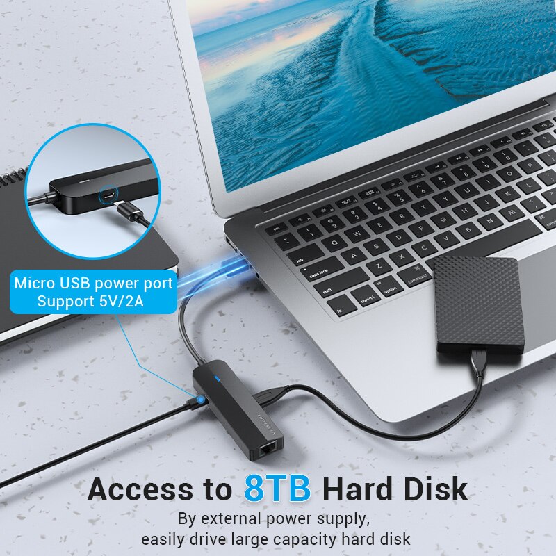 Chuyển đổi USB 3.0 to LAN + 3 port USB 3.0 Vention dài 15Cm CKBHB - Hàng chính hãng