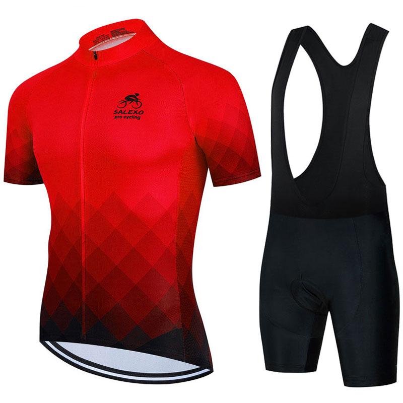 2023 Đội SALEXO Bộ Quần Áo Đạp Xe Jersey Thoáng Khí Nam Mới Áo Sơ Mi Tay Ngắn Xe Đạp Yếm Quần Short 19D Miếng Gel Mùa Hè xe Đạp Quần Áo Color: 8 Size: XS
