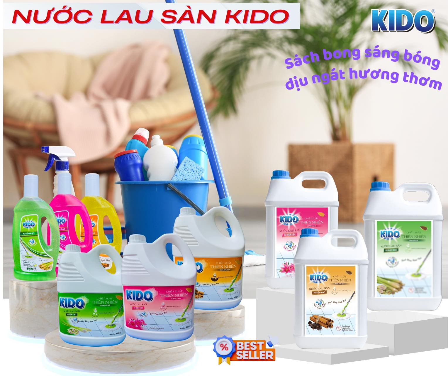 Nước Lau Sàn Kido 10 Lít Hương Lyly - Sạch Sàn, Thơm Nhà, An Toàn Sức Khỏe