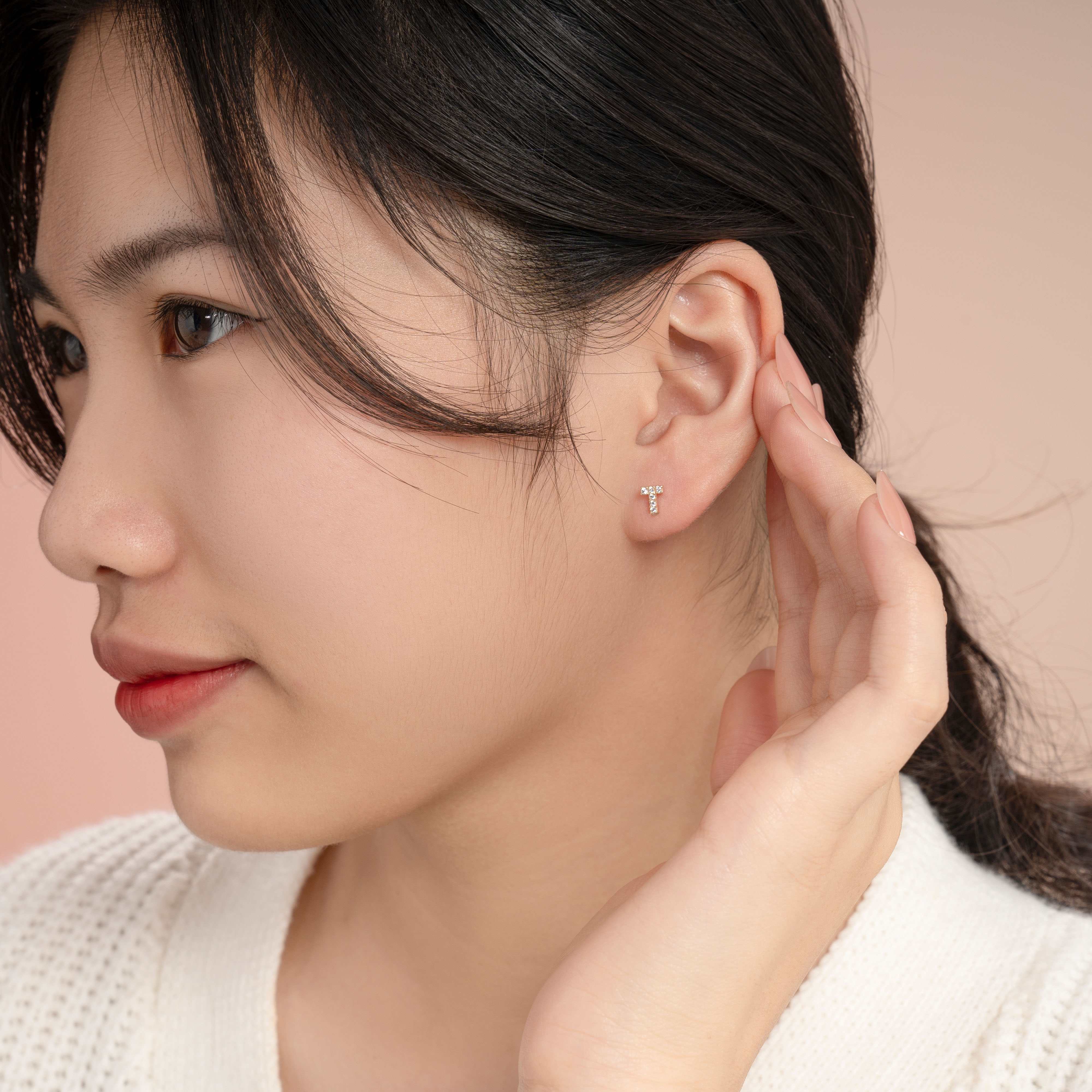 Bông Tai Nữ Chữ T Vàng Tây 14K BTAM116 Huy Thanh Jewelry