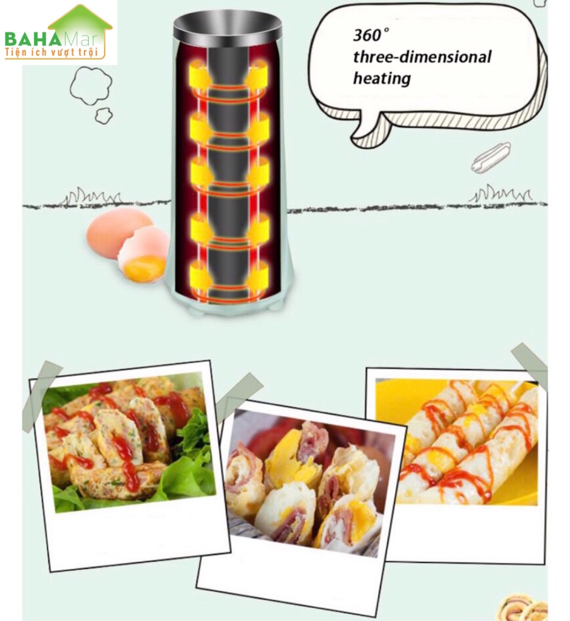 MÁY CUỘN TRỨNG TỰ ĐỘNG - TẠO XÚC XÍCH TRỨNG ĐA DẠNG "BAHAMAR" cho bữa sáng nhanh và đầy đủ dinh dưỡng, các bé cũng tự làm món ăn cho mình được