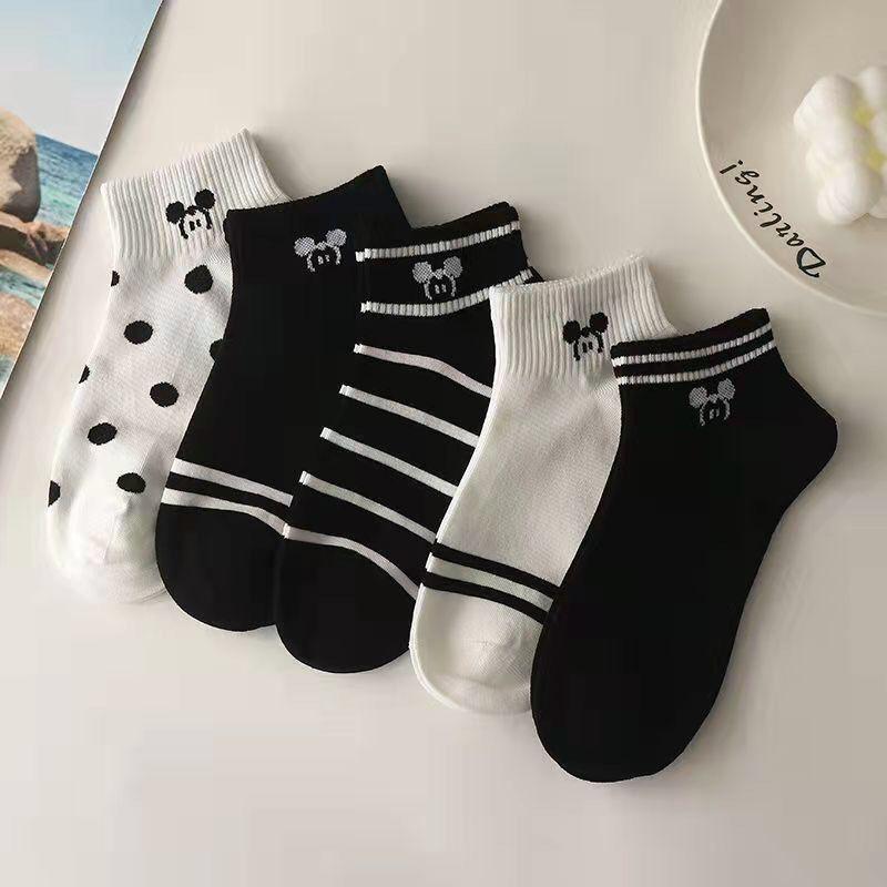Set 10 đôi vớ cổ ngắn chuột Mickey đen trắng