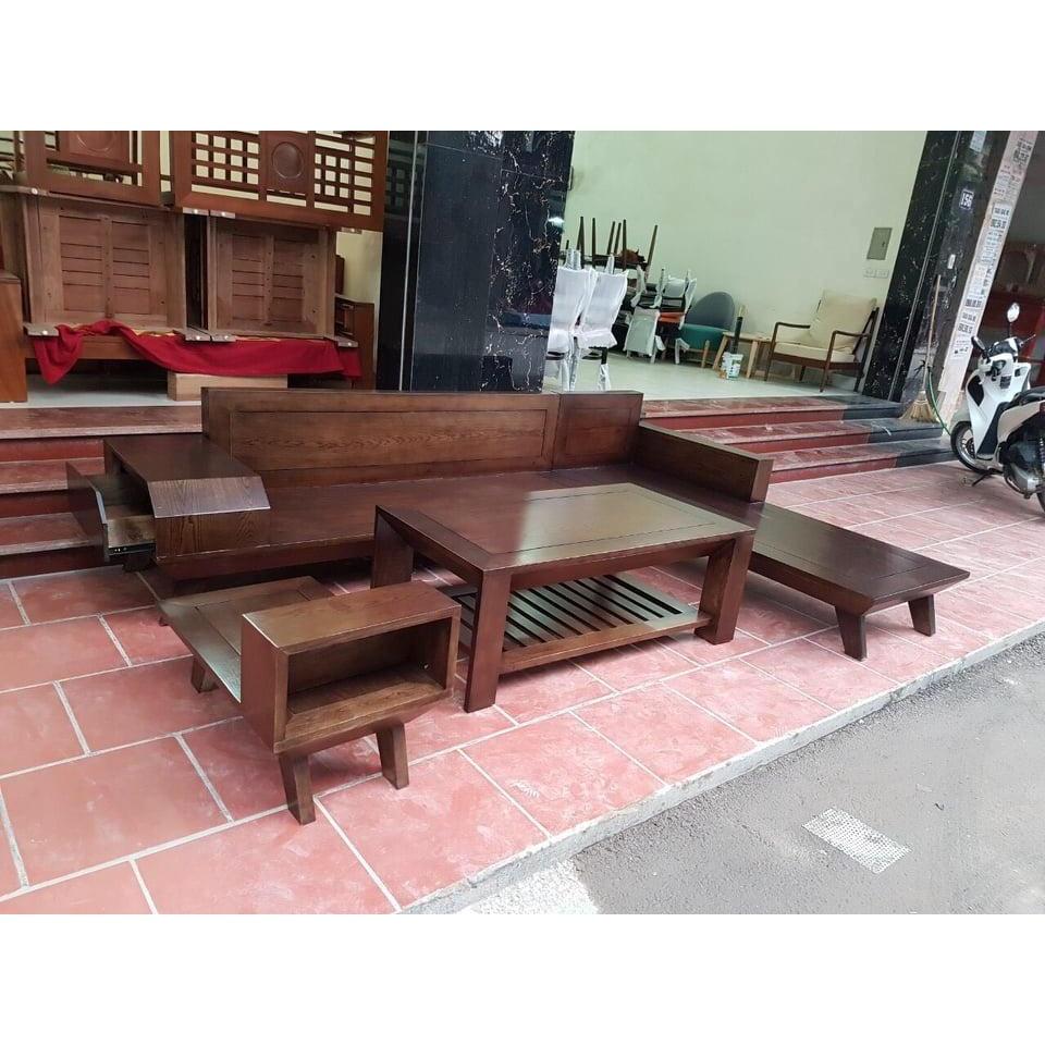 Bàn ghế sofa góc phòng khách gỗ sồi nga màu óc chó