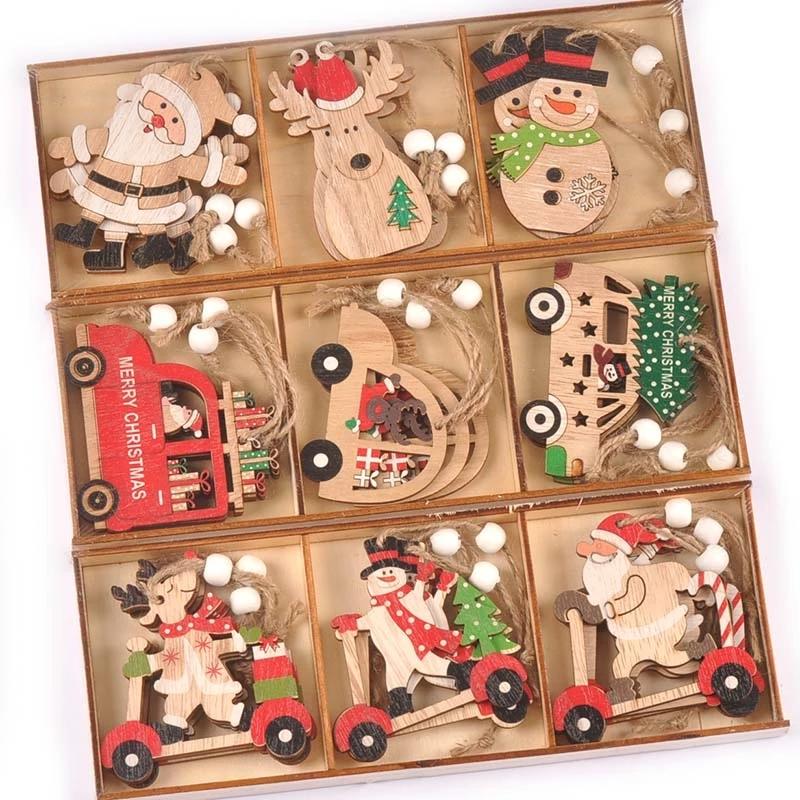 Set 9 phụ kiện treo trang trí giáng sinh bằng gỗ