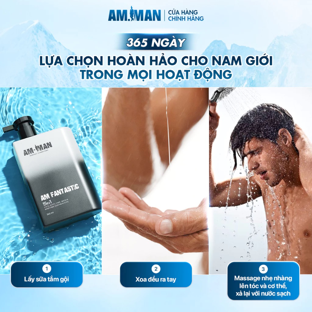 Sữa tắm gội nam hương nước hoa 5 in 1 AM-MAN AM FANTASTIC 365ml