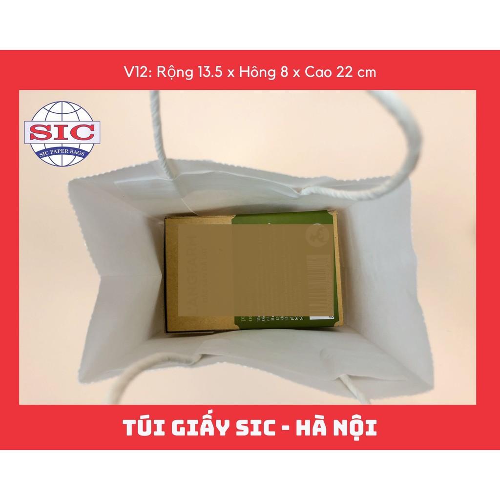 100 CHIẾC TÚI GIẤY KRAFT V12: 13.5x8x22 MÀU TRẮNG CÓ QUAI