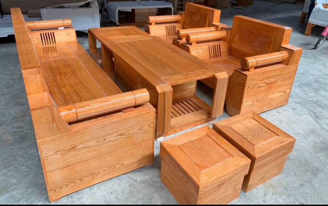 Bộ bàn ghế sofa góc hộp gỗ sồi,Sofa hộp góc L sồi Nga