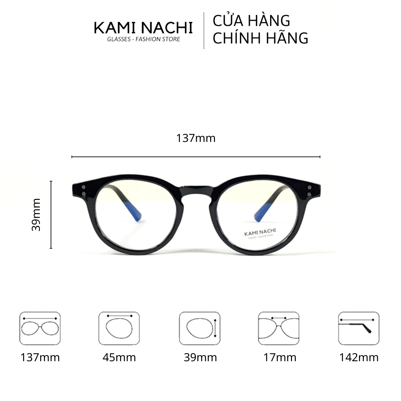 Gọng kính nhựa dáng tròn KAMI NACHI phong cách đơn giản 5217