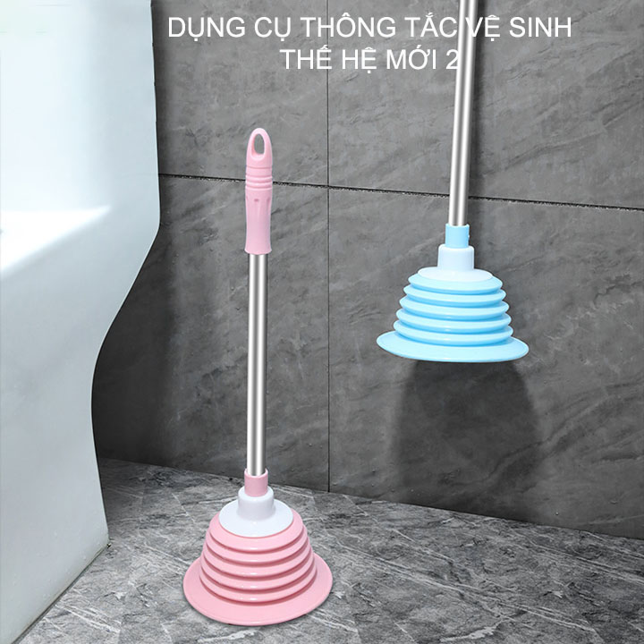 Dụng cụ thông tắc bồn cầu đa năng thế hệ mới 02, bằng cao su, tay cầm bằng inox