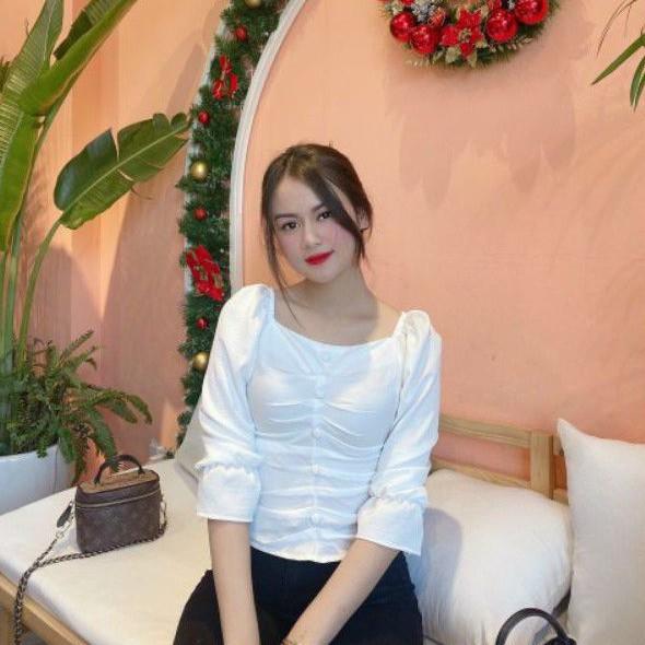 Áo Kiểu Nữ, Dài Tay, Đính Khuy Bọc, Mặc 2 Kiểu Siêu Xinh