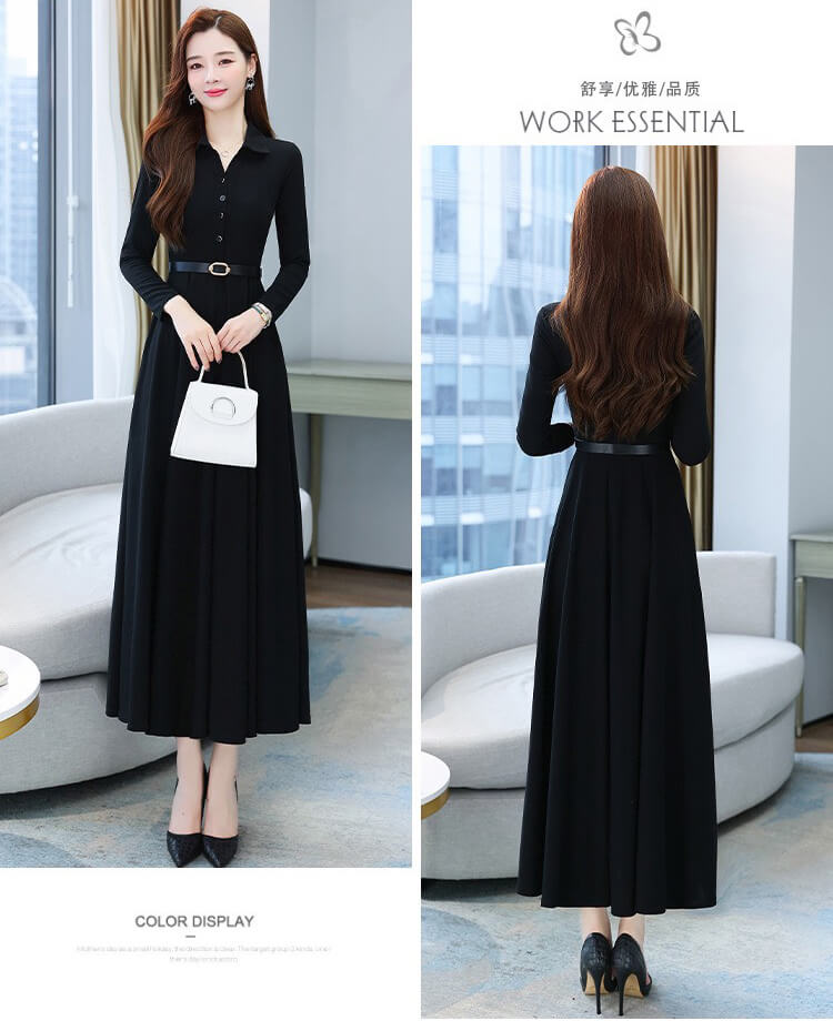 Đầm dáng dài cổ bẻ kèm nịt