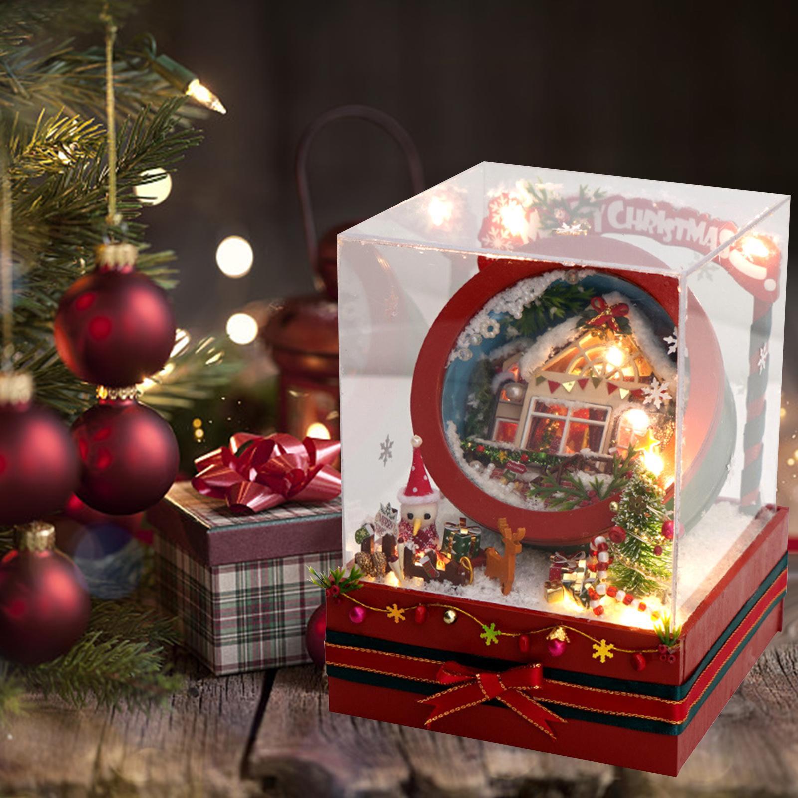 Christmas Dollhouse DIY Kit Mini House Model Kit 3D Wooden Dollhouse Miniature Kit Building Kit Dollhouse Building Kit for Home Decor