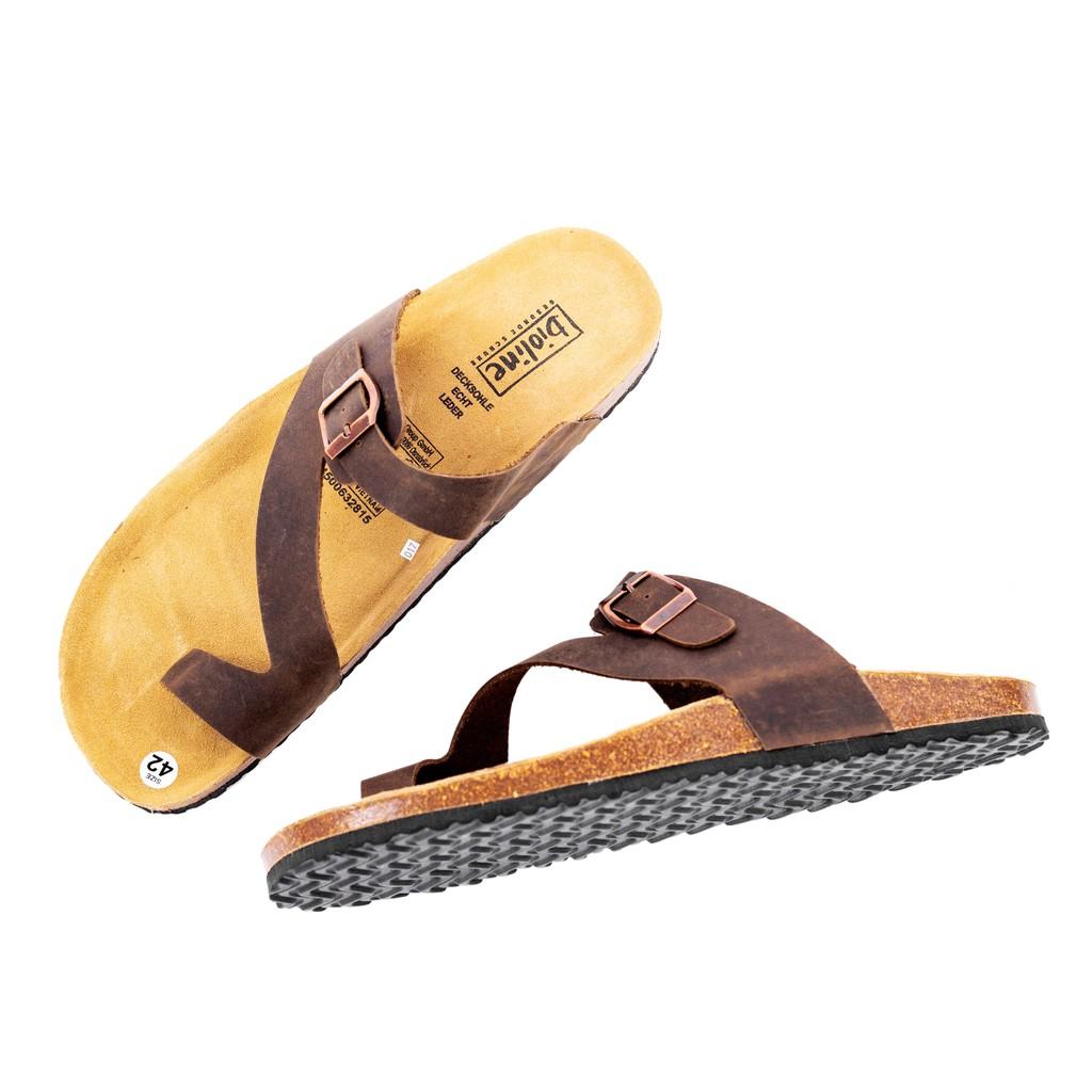 A24- Dép da bò xỏ ngón quai chéo Birken Bioline Unisex (Đế trấu) – Bioline Store