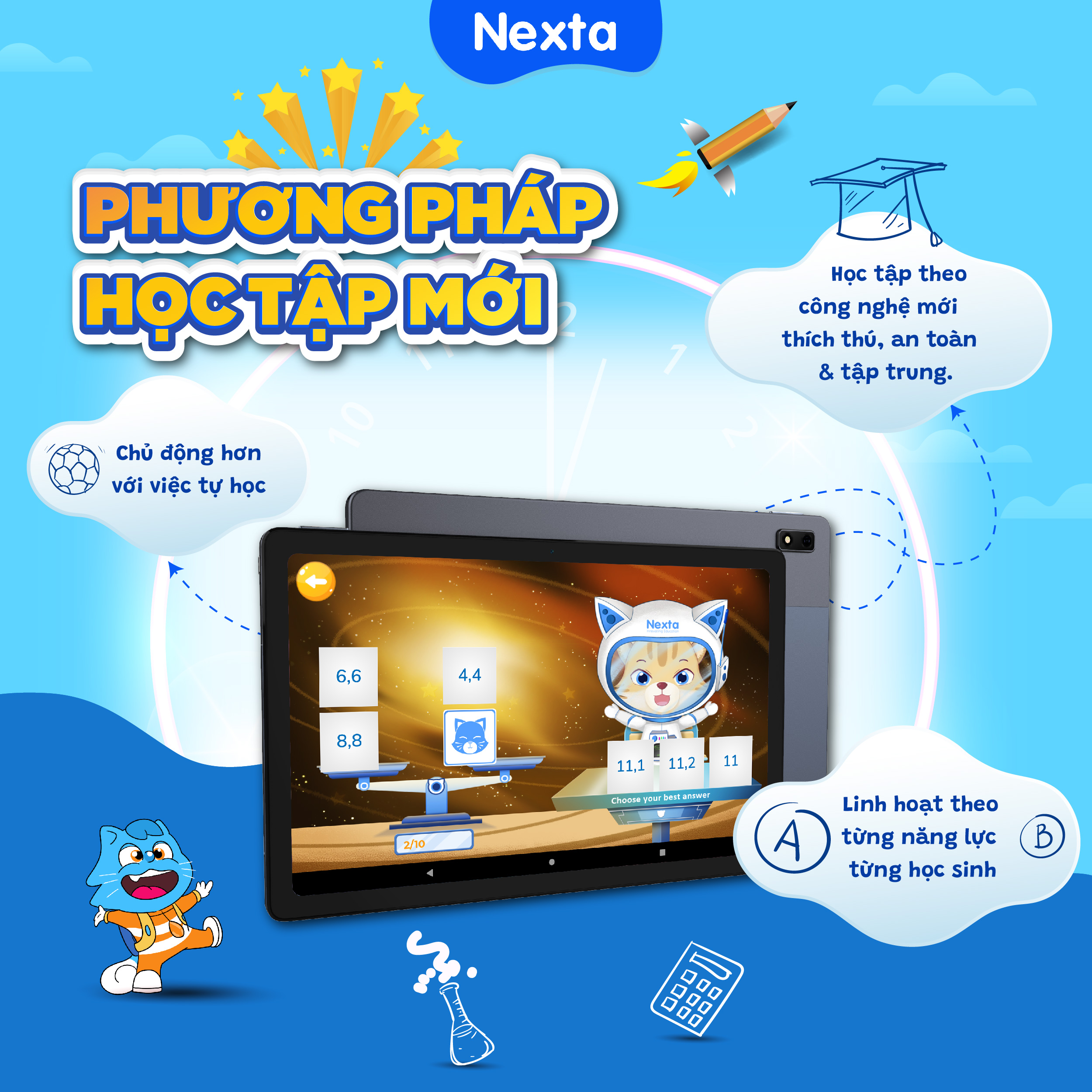 Máy tính bảng học tập thông minh Nexta Edutab Pro tối ưu cho trẻ 9-12 tuổi, 64GB, tích hợp ứng dụng học tập - Hàng nhập khẩu