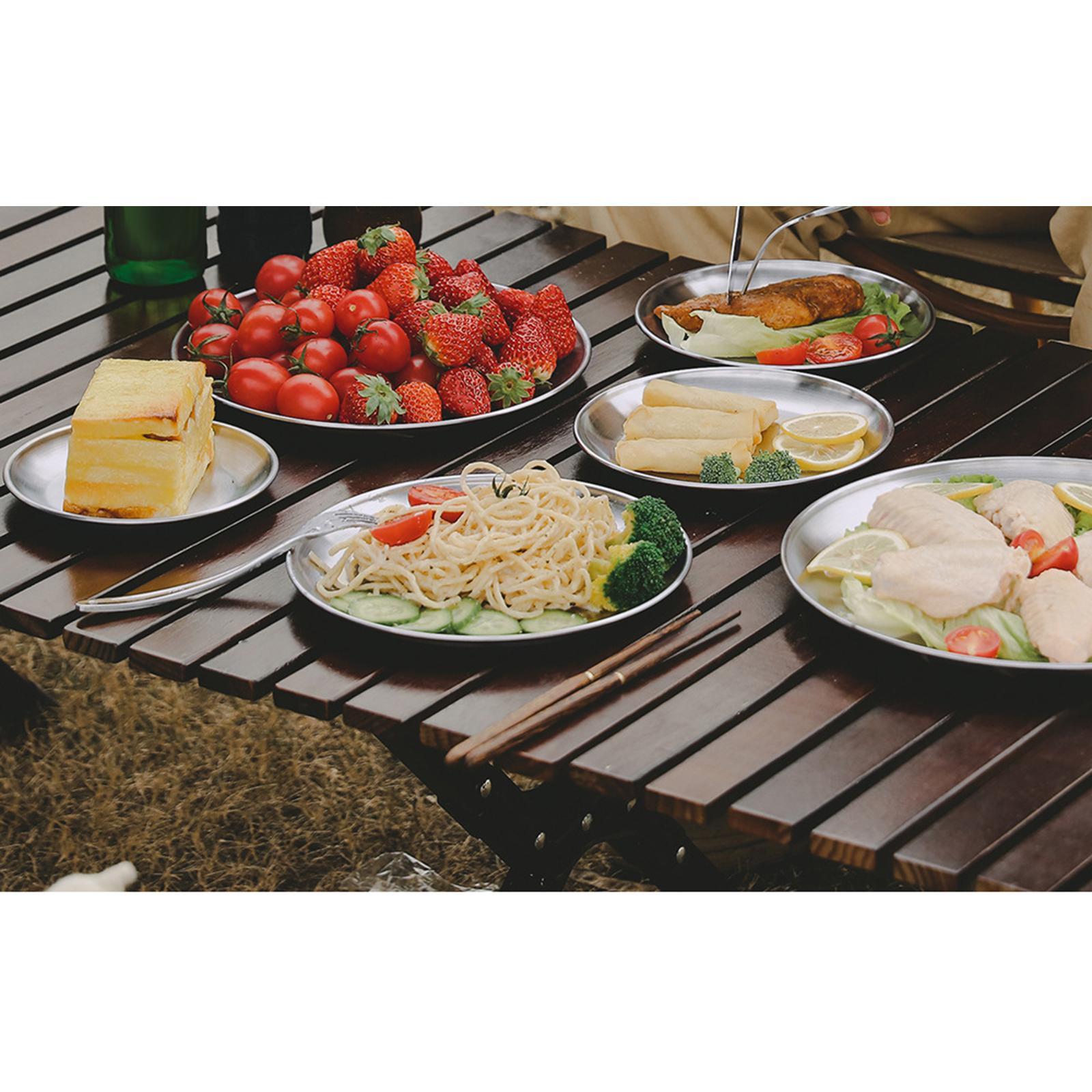 5Pcs Stainless Steel Dinner Plate Metal Round Dish Serving for Picnic