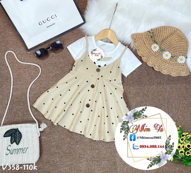 Đầm yếm liền chấm bi cho bé yêu