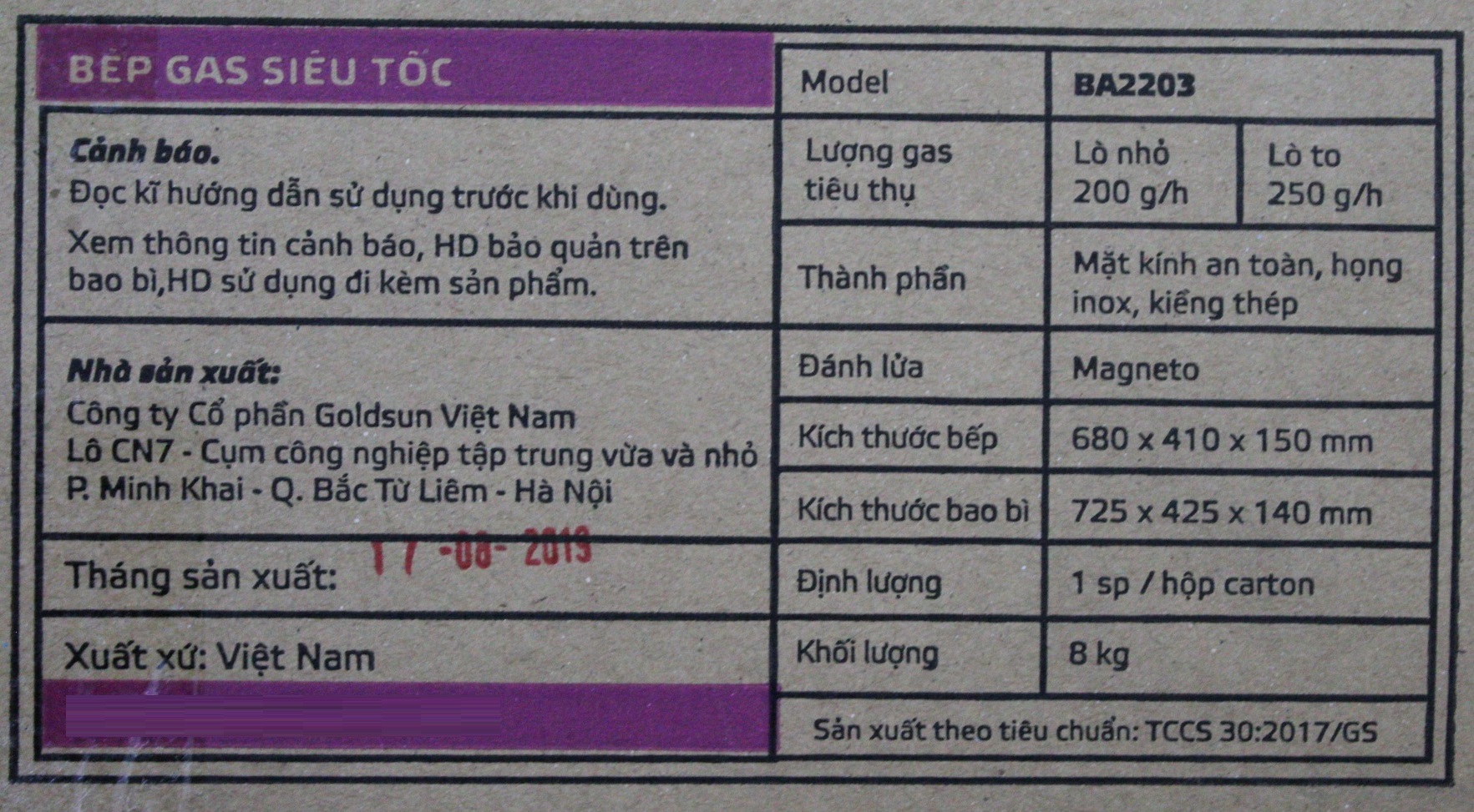 Bếp Gas Goldsun BA2203