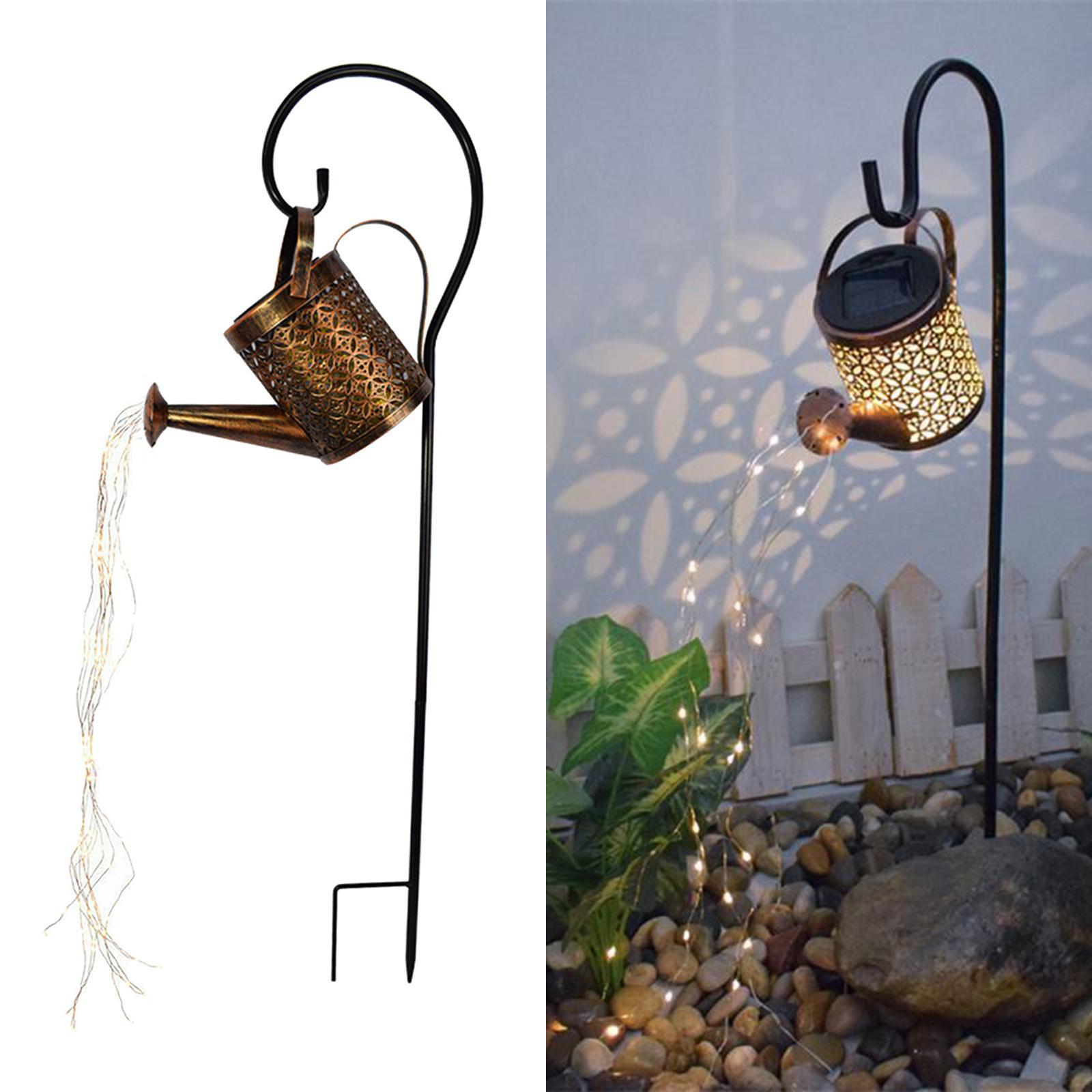 2X Garden Watering Can String Light Solar Power Lamp Ornaments With Stand Rack