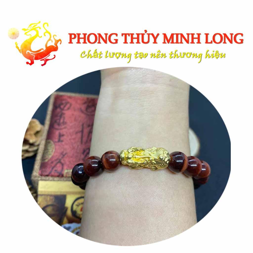 Vòng tay đá Mắt Hổ Đỏ Nâu chất lượng 5A mix tỳ hưu Vàng hợp mệnh Hỏa và Thổ