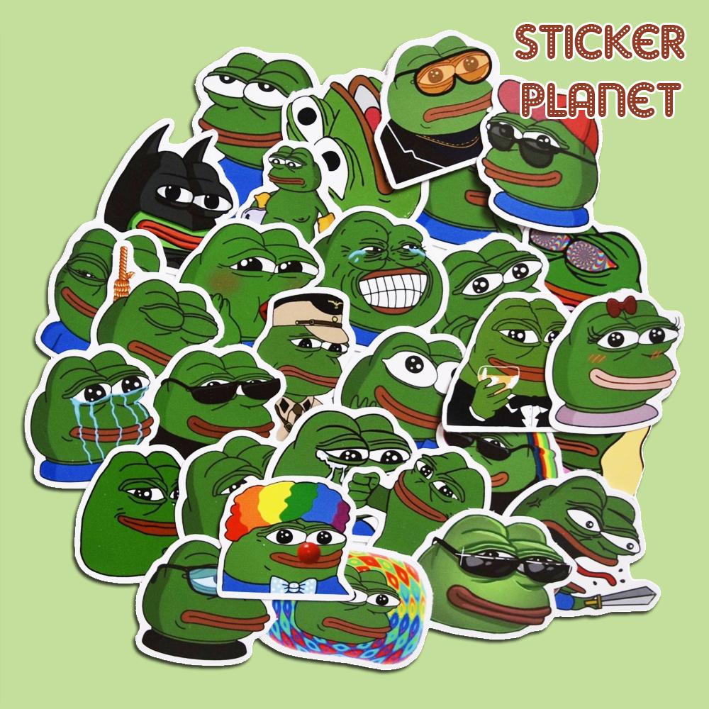 Sticker meme ếch hài hước trang trí mũ bảo hiểm, laptop, điện thoại, đàn, ván trượt