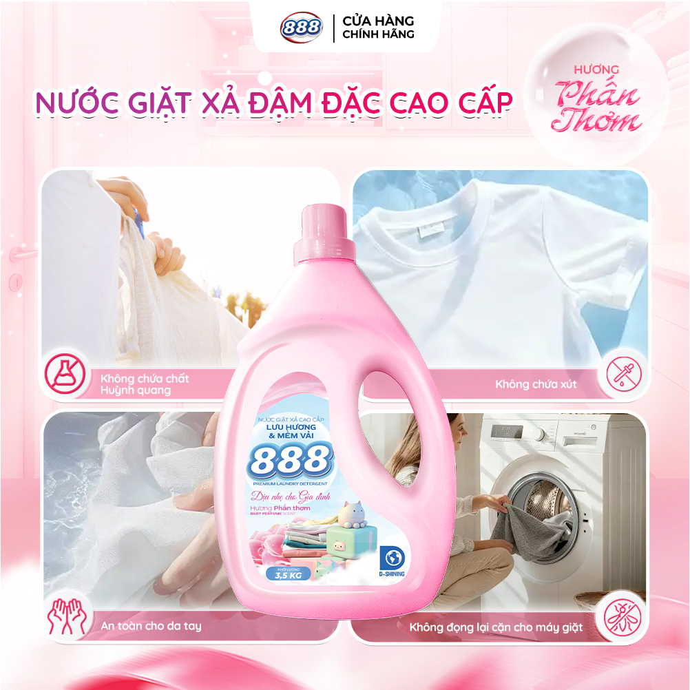 Combo 2 Chai Nước Giặt Xả 888 Hương Phấn Thơm Cao Cấp 3.5kg/chai