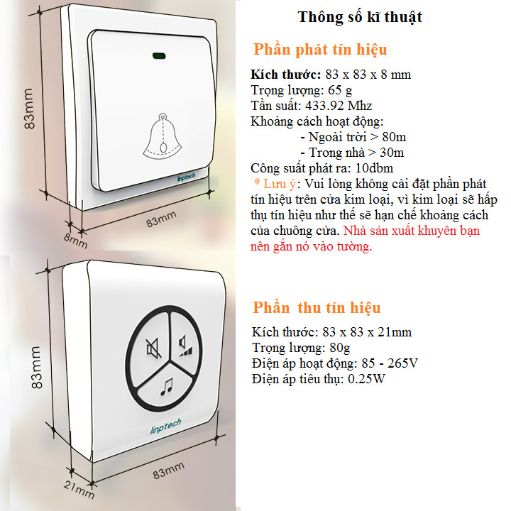 Chuông cửa cao cấp không dây thông minh, sử dụng phổ biến trong mọi gia đình M1 ( Tặng kèm bộ dán dạ quang phát sáng ngẫu nhiên )