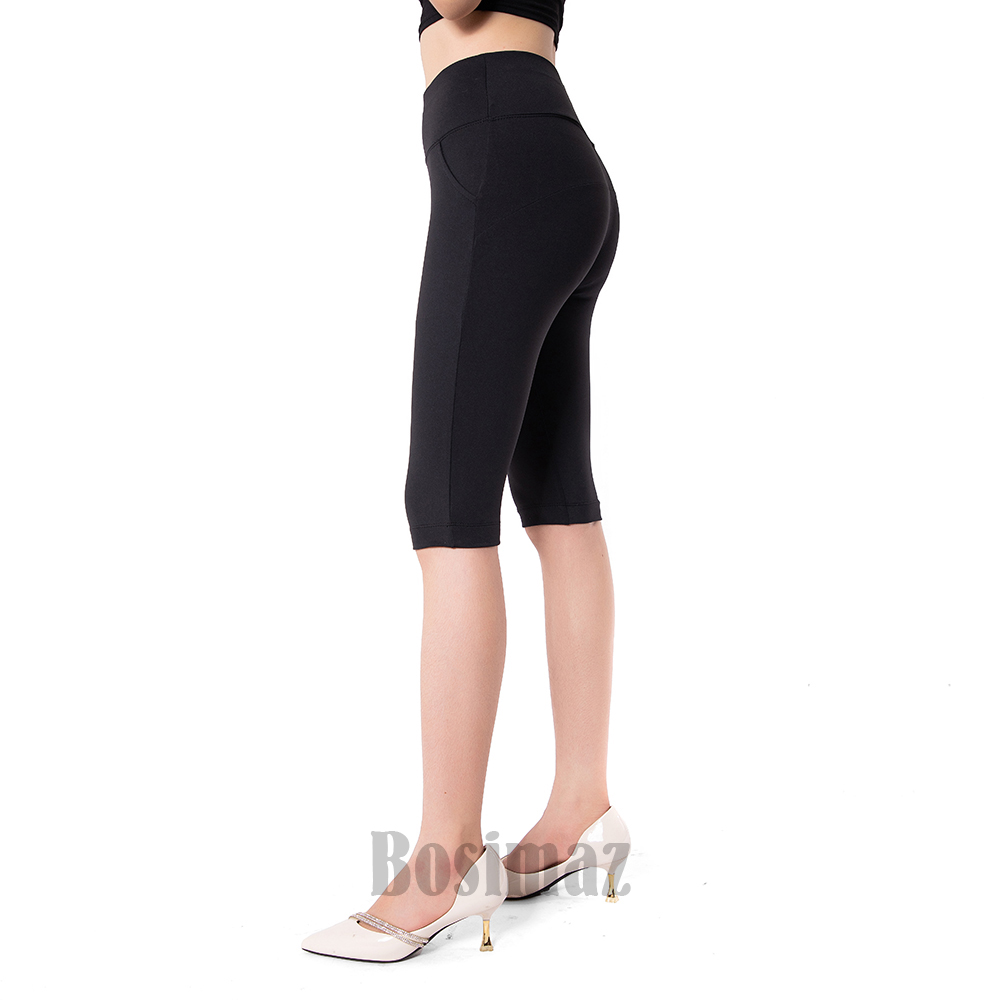 Quần Legging Nâng Mông Bosimaz MS371 ngắn túi trước màu đen, thun co giãn 4 chiều, vải đẹp dày, thoáng mát không xù lông.