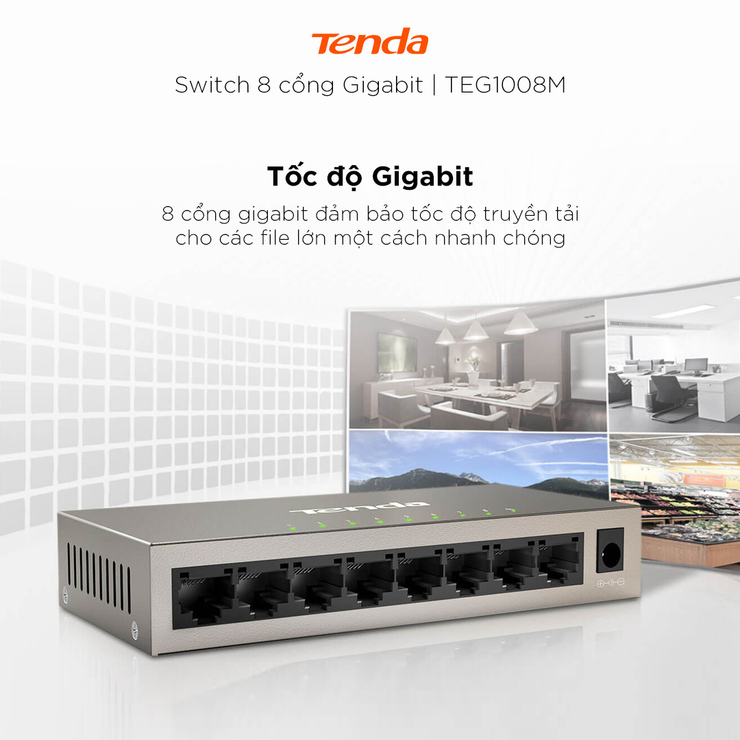 Bộ chia mạng Switch Tenda TEG1008M 8 cổng Ethernet 1000Mbps - Hàng Chính Hãng