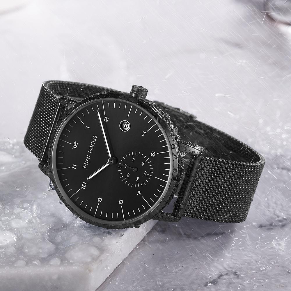 Đồng hồ Quartz Lưới thép Hiển thị lịch 30M MINI FOCUS chống thấm nước Nam