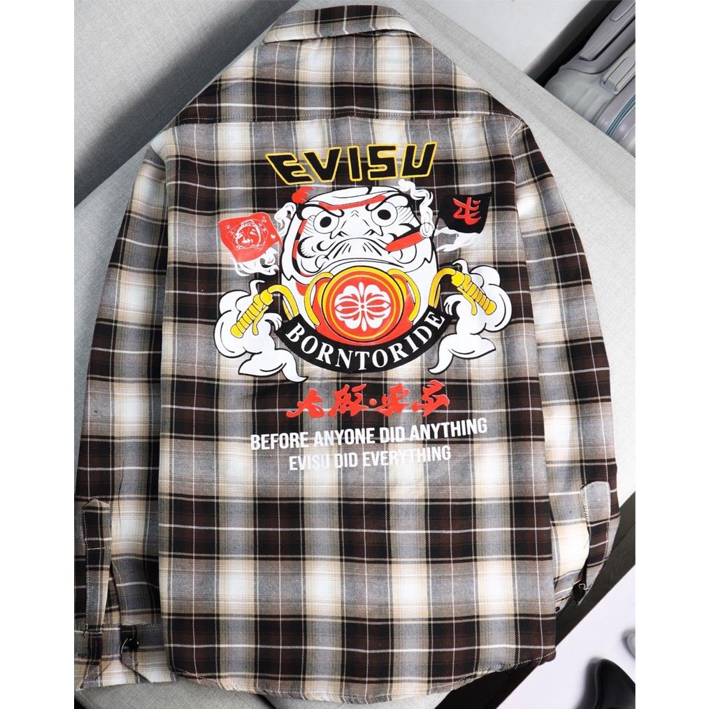 ÁO SƠ MI NAM CARO TAY DÀI LOGO THÊU BORN TO RIDE HOTTREND THỜITRANG NAM 1986
