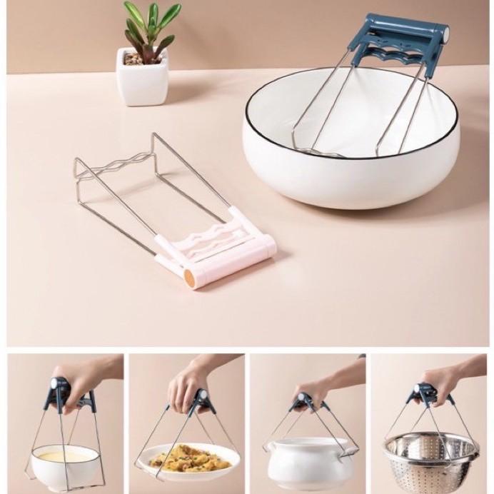 Bộ 4 dụng cụ kẹp gắp đồ nóng thức ăn đa năng inox chống phỏng kèm bộ găng tay, miếng lót nồi silicon cao cấp