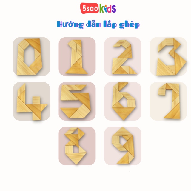 Bộ ghép hình tangram 7 miếng bằng gỗ - 5saokids