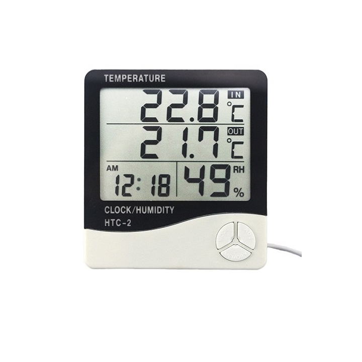 Đồng hồ để bàn màn hình Led dùng để đo nhiệt độ, độ ẩm HTC - 2 ( Tặng kèm 01 miếng thép đa năng để ví )