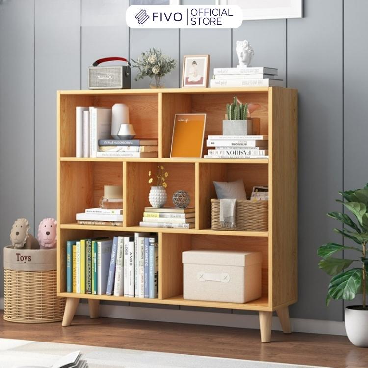 Kệ Sách Gỗ MDF FIVO FB60 (80 x 24 x 107cm) Thiết Kế Đơn Giản (Có Kèm Tấm Lưng) - Hàng Chính Hãng - Màu Vân Gỗ Nhạt