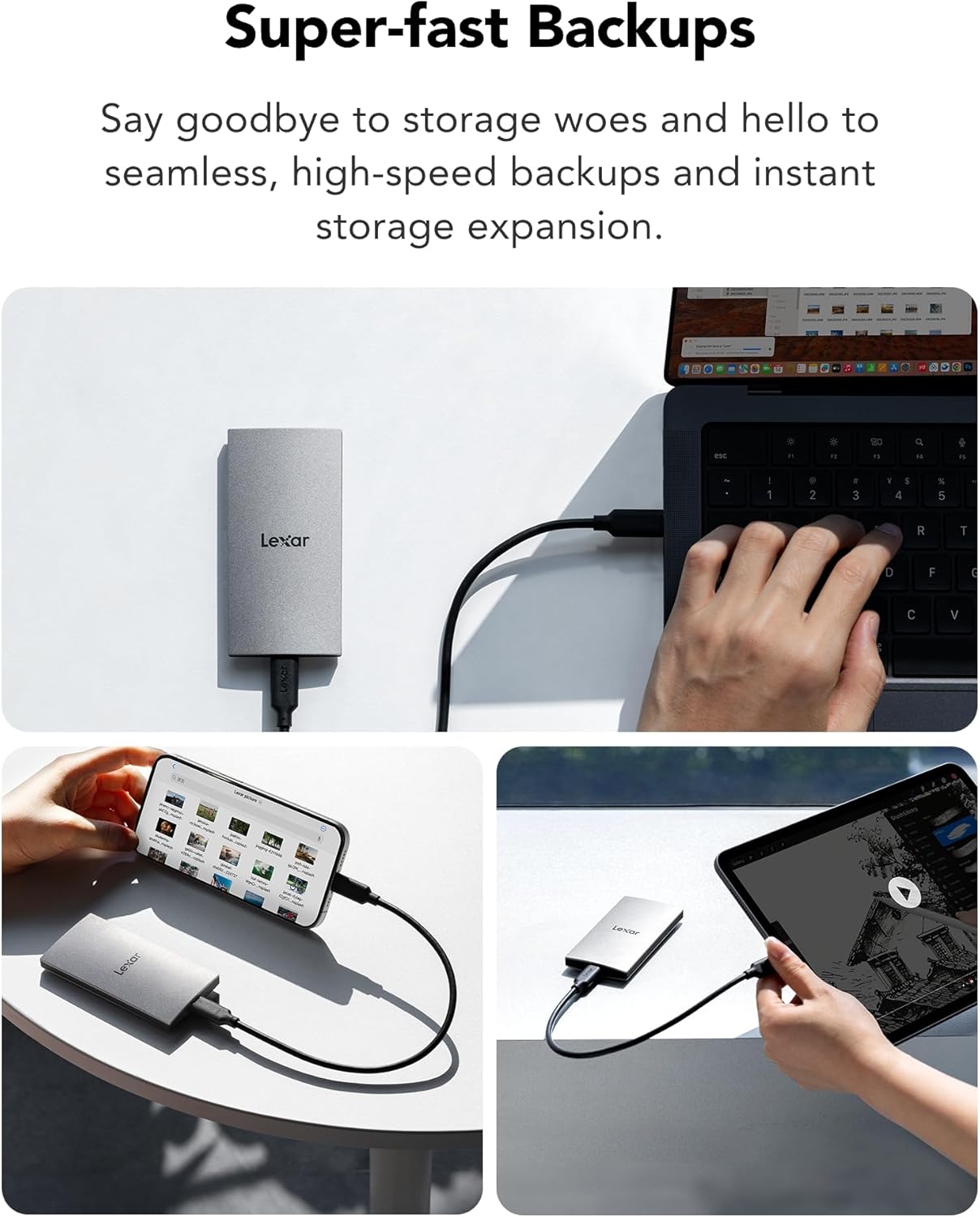 Ổ cứng gắn ngoài SSD LEXAR ES3 PORTABLE SSD 1TB (LES3XXX001T-RNSNG) - Hàng Chính Hãng
