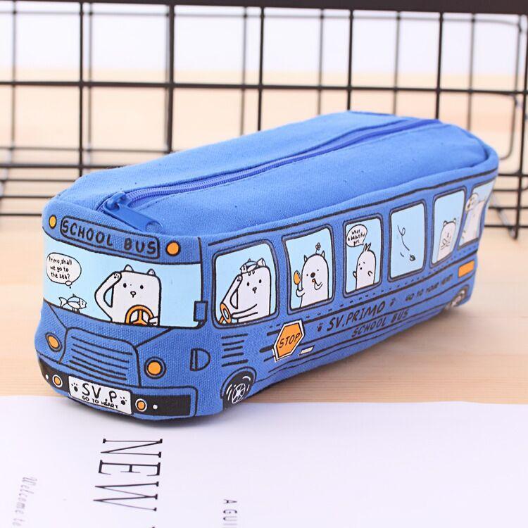 Túi đựng bút bằng vải cỡ lớn 19x6.5x6CM, hình dáng chiếc xe bus nhiều màu T1220