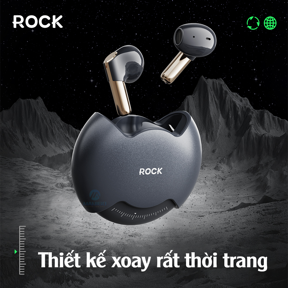 Tai nghe Bluetooth không dây nhét tai TWS thiết kế xoay Rockspace Rotating Hàng chính hãng bảo hành 12 tháng