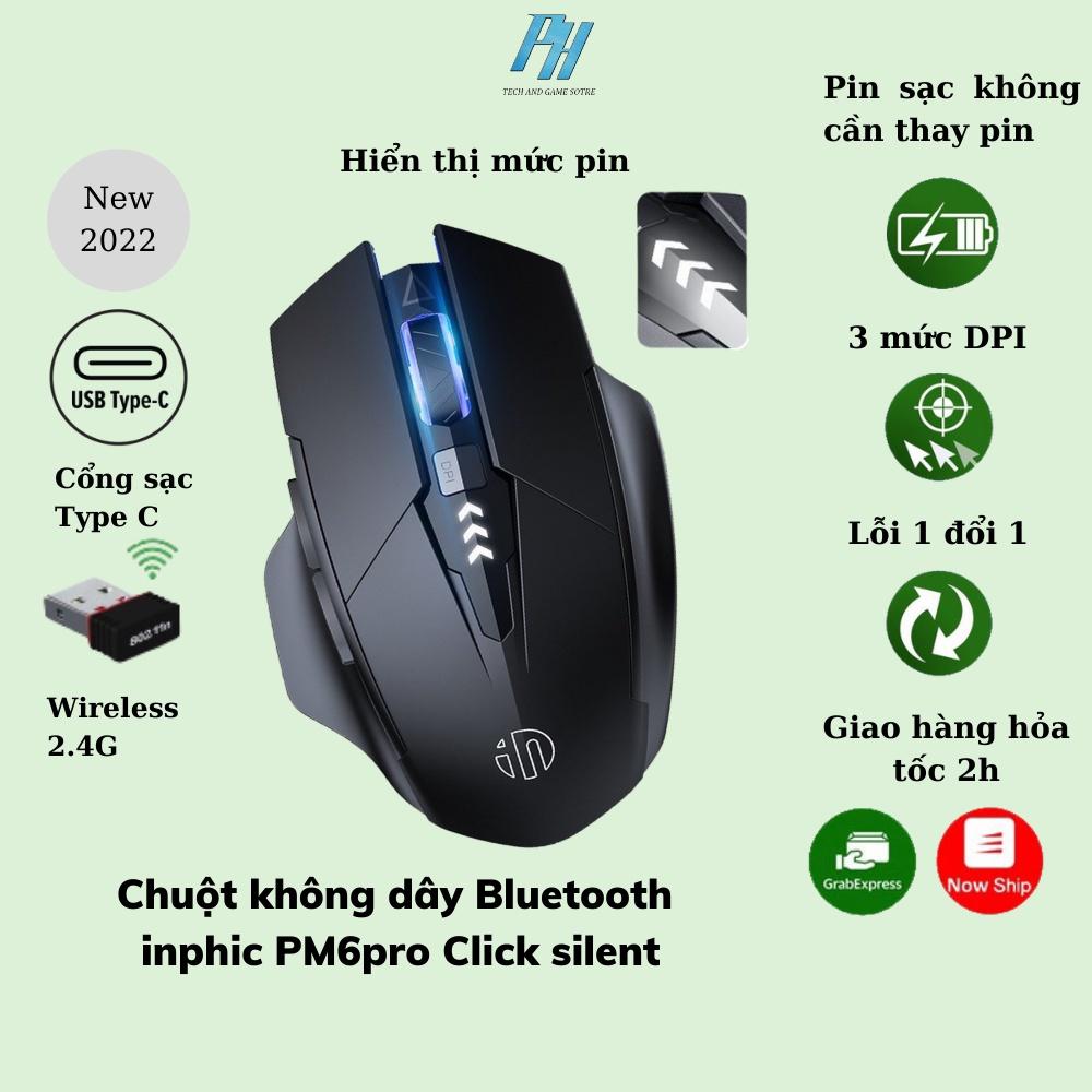 Chuột không dây Pin Sạc Inphic PM6 - Chuột gaming Bluetooth, Wireless cao cấp chống ồn bấm siêu êm không cần thay pin-Hàng chính hãng