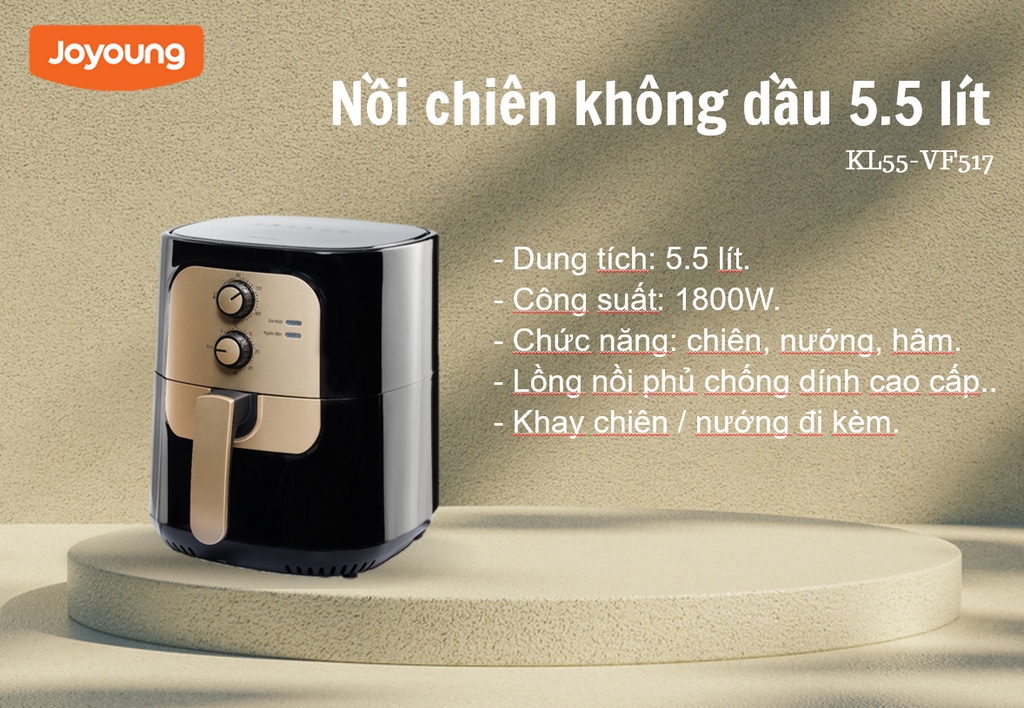 Nồi chiên không dầu JOYOUNG 5.5 lít KL55-VF517 Đa chức năng, chiên, nướng, hâm - Hàng chính hãng - Bảo hành 12 tháng