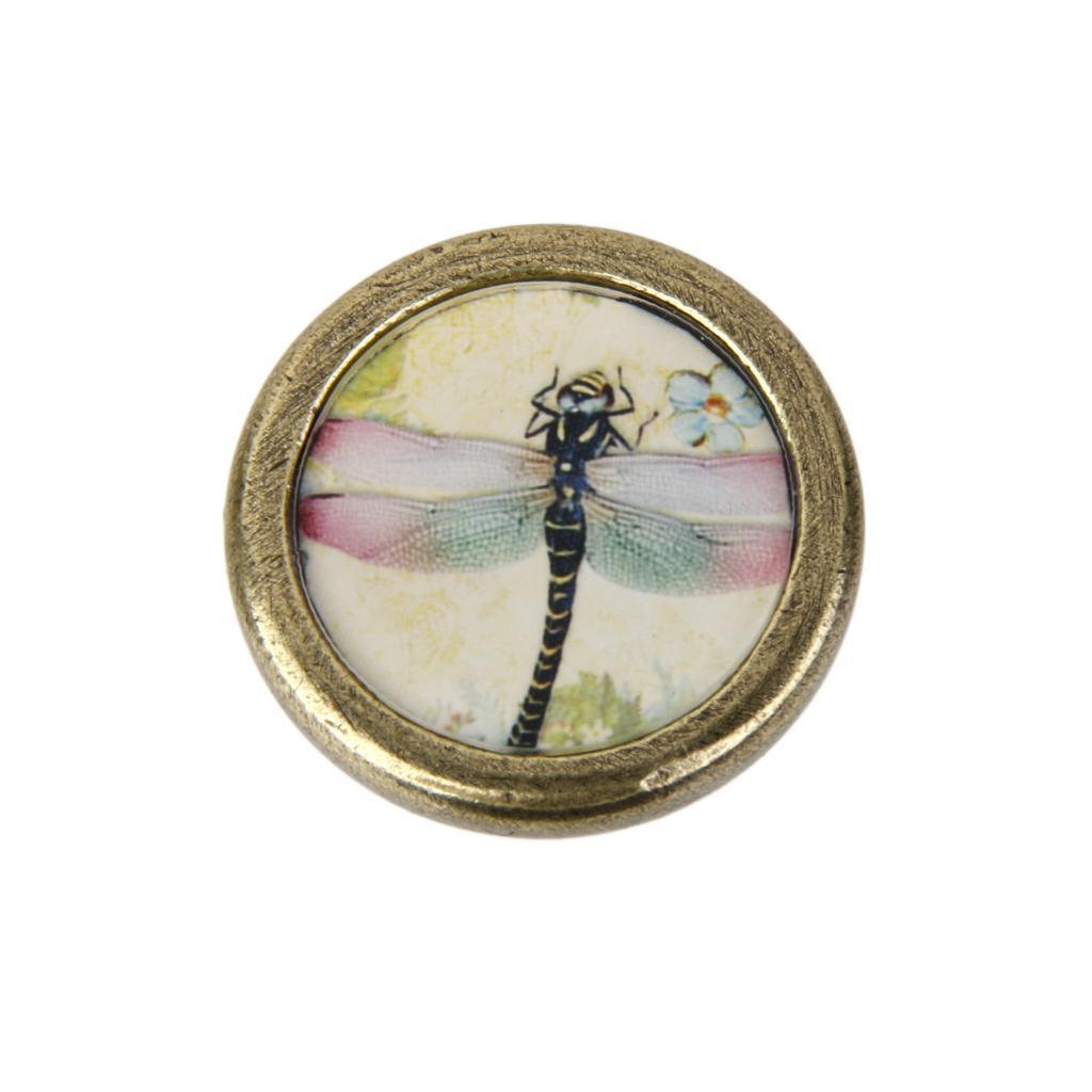 2x Retro Brass Door Knob Drawer Cabinet Cupboard Pulls Dragonfly+Butterfly