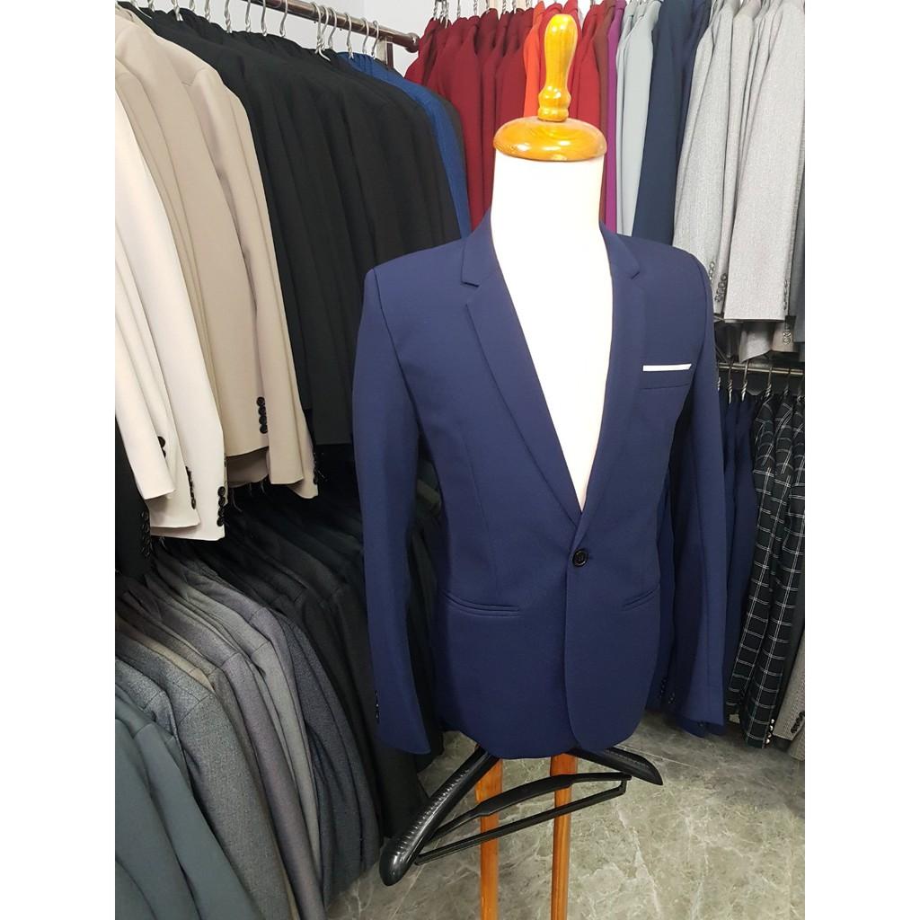 Bộ vest nam màu xanh đen sáng form ôm body chất vải dày mịn co giãn