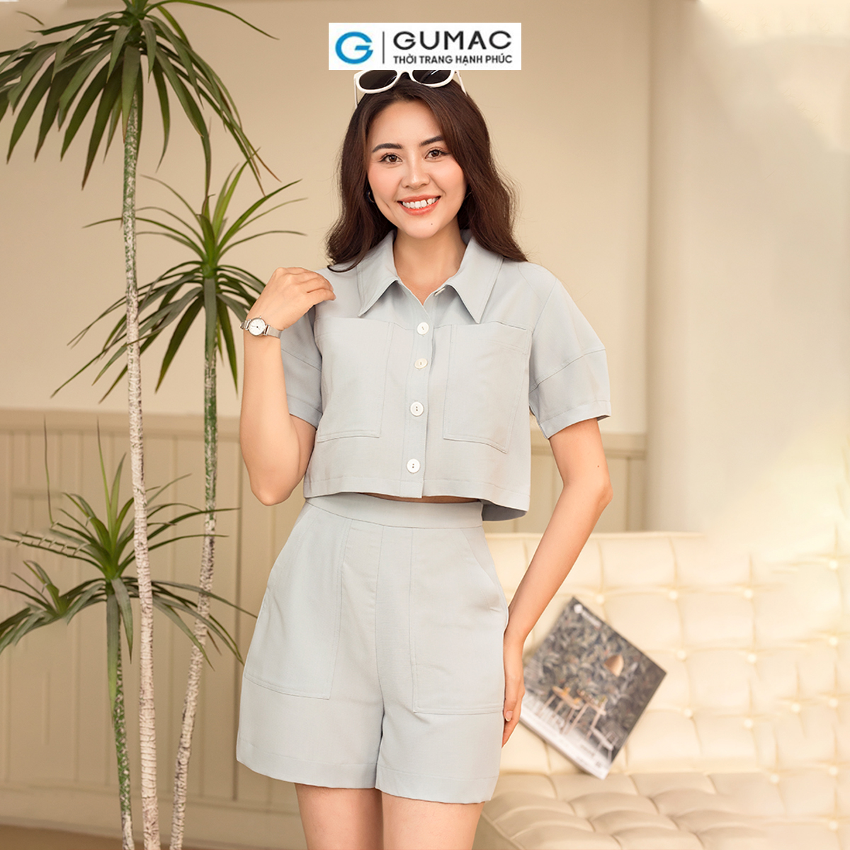 Set lẻ Áo kiểu tay bí thời trang GUMAC AD06071 - Quần short túi đắp thời trang GUMAC QD06072